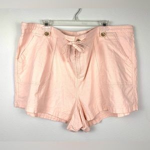 Torrid Linen Blend Blush Pink Midrise Drawstring Stretch Shorts, Size 24